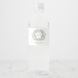 Rambling Rose Sage Monogramm-Wappen Hochzeit Wasserflaschenetikett