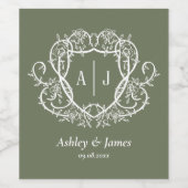 Rambling Rose Sage Monogramm-Wappen-Hochzeit Weinetikett (Einzelnes Label)