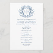 Rambling Rose Steel Blue Crest Monogramm Hochzeit Programm (Vorderseite)