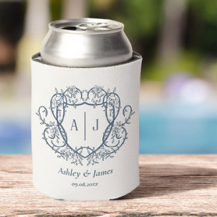 Rambling Rose Steel Blue Monogramm-Wappen-Hochzeit Dosenkühler