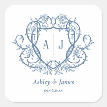Rambling Rose Steel Blue Monogramm-Wappen-Hochzeit