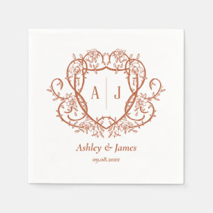 Rambling Rose Terrakotta-Monogramm-Wappen Hochzeit Serviette