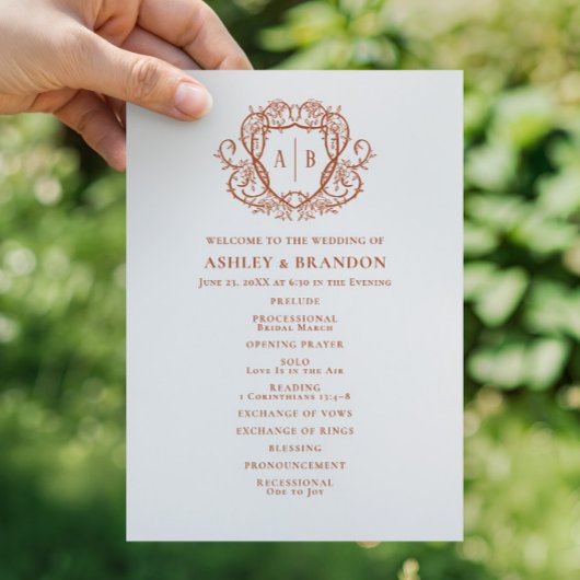 Rambling Rose Terrakotta-Wappen-Monogramm-Hochzeit Programm