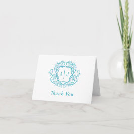 Rambling Rose Türkis Monogramm Wappen Hochzeit Dankeskarte