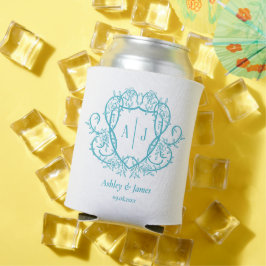 Rambling Rose Türkis Monogramm-Wappen Hochzeit Dosenkühler