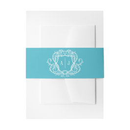 Rambling Rose Türkis Monogramm-Wappen Hochzeit Einladungsbanderole