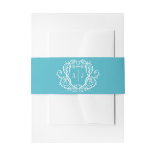 Rambling Rose Türkis Monogramm-Wappen Hochzeit Einladungsbanderole