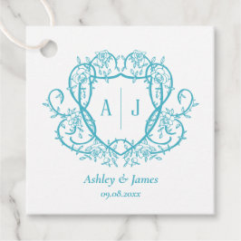 Rambling Rose Türkis Monogramm-Wappen Hochzeit Geschenkanhänger