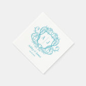 Rambling Rose Türkis Monogramm-Wappen Hochzeit Serviette (Ecke)