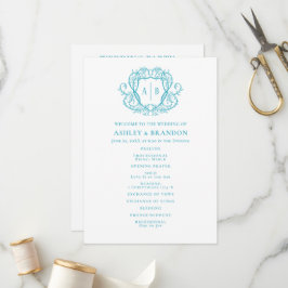 Rambling Rose Türkiswappen-Monogramm-Hochzeit Programm