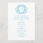 Rambling Rose Türkiswappen-Monogramm-Hochzeit Programm (Vorderseite)