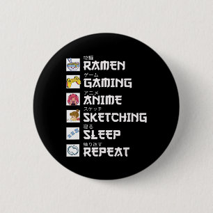 Ramen Anime Gaming Repeat Otaku Anime Manga Video Button