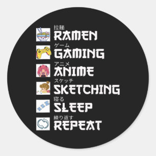 Ramen Anime Gaming Wiederholung Otaku Anime Manga  Runder Aufkleber