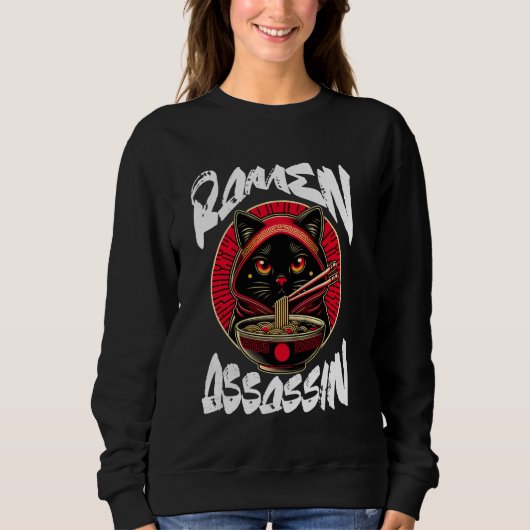 Ramen Assassin Black Cat Funny Japanisch Ramen Noo Sweatshirt (Vorderseite)