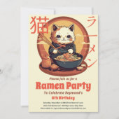 Ramen Birthday Party mit japanischer Ramen Cat Einladung (Vorderseite)