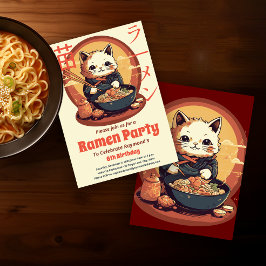 Ramen Birthday Party mit japanischer Ramen Cat Einladung