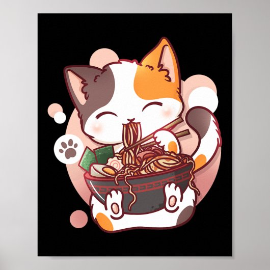 Ramen Cat Anime Bowl Kawaii Neko Japanisch Poster (Vorne)