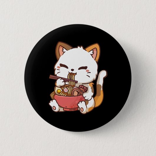 Ramen Cat Anime Kawaii Cat Eating Ramen Button (Vorderseite)
