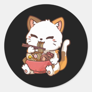 Ramen Cat Anime Kawaii Cat Eating Ramen Runder Aufkleber
