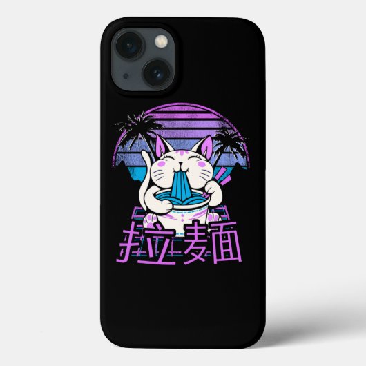 Ramen Cat Anime Retrowave Sunset 80er Ästhetik Case-Mate iPhone Hülle (Rückseite)