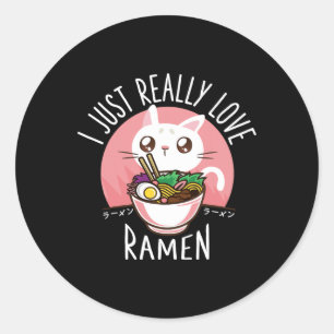 Ramen Cat Anime Shirt - Kawaii Kleidung Otaku Tuch Runder Aufkleber