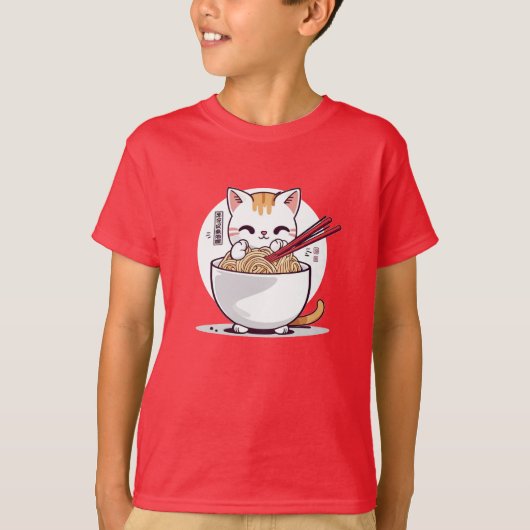 Ramen Cat Eating Noodles Design T - Shirt (Vorderseite)