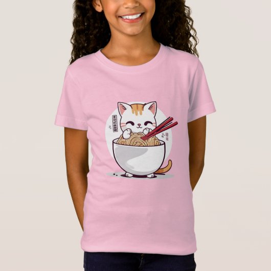 Ramen Cat Eating Noodles Design T - Shirt (Vorderseite)