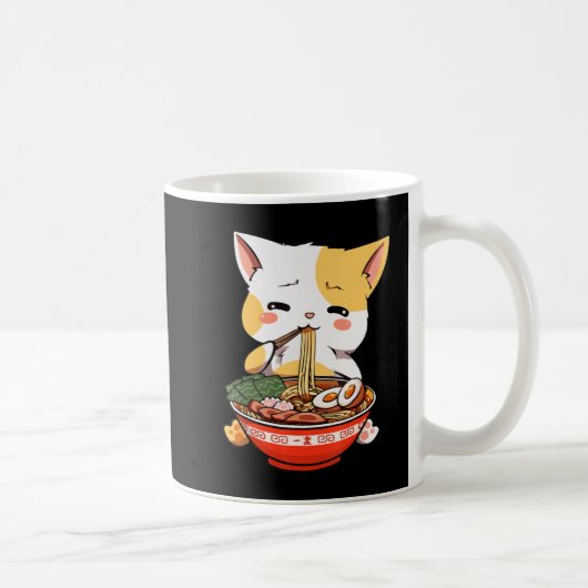 Ramen Cat Eating Noodles Kawaii Anime Merch Gift G Kaffeetasse (Rechts)