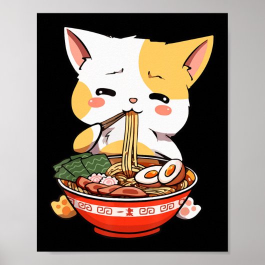 Ramen Cat Eating Noodles Kawaii Anime Merch Gift G Poster (Vorne)