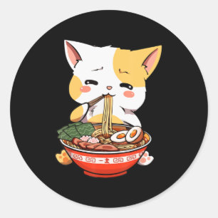 Ramen Cat Eating Noodles Kawaii Anime Merch Gift G Runder Aufkleber
