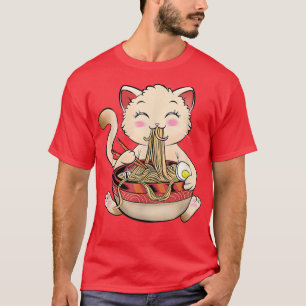 Ramen Cat Eating Noodles Niedlich Kawaii Anime Ges T-Shirt