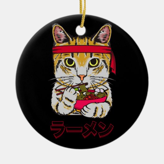 Ramen Cat Japanese Food Anime Kawaii Graphic Art J Keramik Ornament (Vorne)