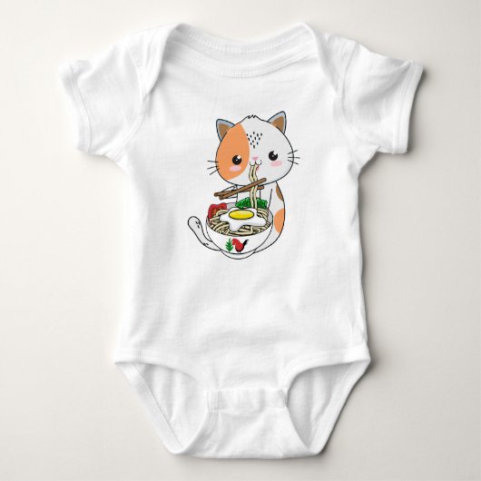 Ramen Cat Kawaii Anime Hintergrund und Illustratio Baby Strampler (Vorderseite)