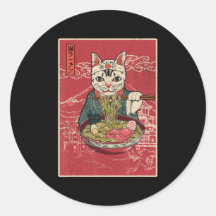 Ramen Cat Kawaii Anime Japanese Food Girls Officia Runder Aufkleber