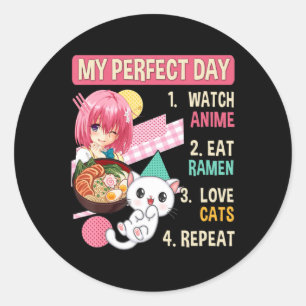 Ramen Cat Kawaii Anime Japanese Food Girls Officia Runder Aufkleber