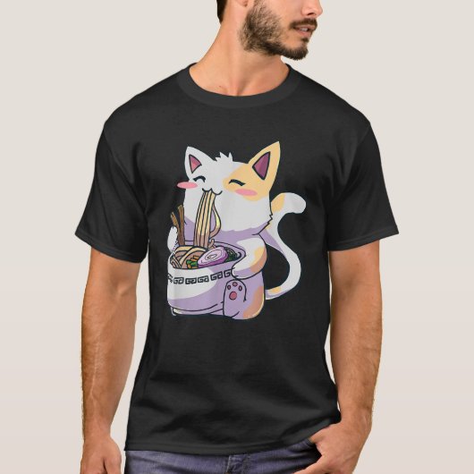 Ramen Cat Kawaii Anime Japanisch Noodles T-Shirt (Vorderseite)