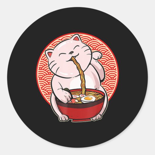 Ramen Cat Kawaii Anime Japanischer Lebensmittelhän Runder Aufkleber (Vorderseite)