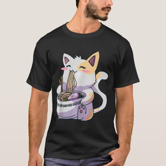 Ramen Cat Kawaii Neko Anime Niedliches japanisches T-Shirt (Vorderseite)