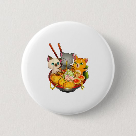 Ramen Cat Kawaii Neko Anime Otaku Katzen Japanisch Button (Vorderseite)