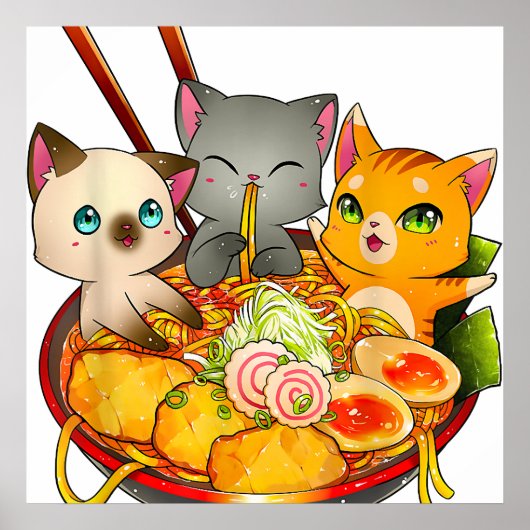 Ramen Cat Kawaii Neko Anime Otaku Katzen Japanisch Poster (Vorne)