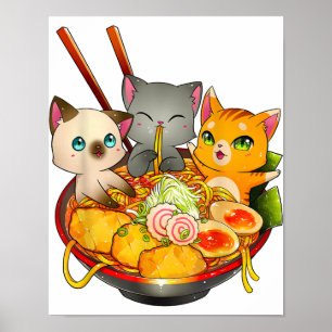 Ramen Cat Kawaii Neko Anime Otaku Katzen Japanisch Poster
