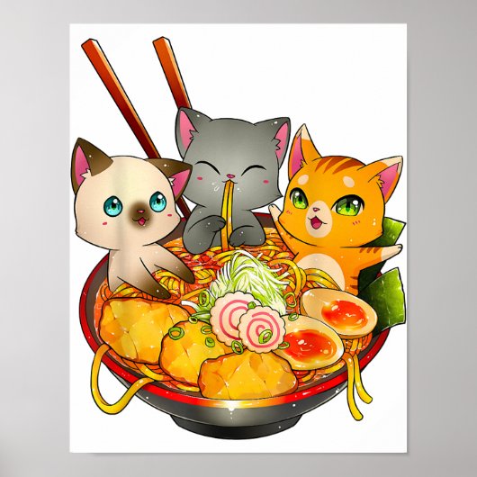 Ramen Cat Kawaii Neko Anime Otaku Katzen Japanisch Poster (Vorne)