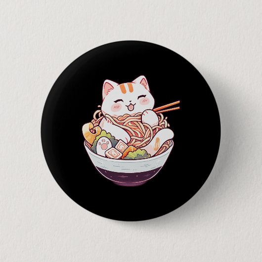 Ramen Cat Kawaii Neko Niedliches Anime Shirt für M Button (Vorderseite)