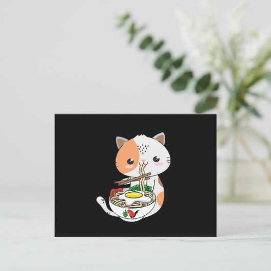 Ramen Cat Kitten Postkarte (Stehend Vorderseite)
