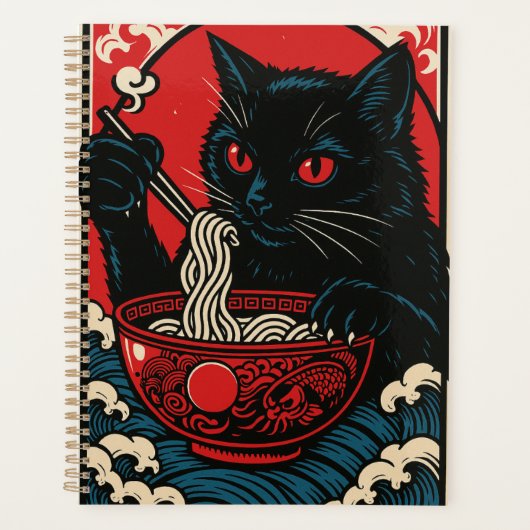 Ramen Cat Planner Japanese Ukiyo-e Black Cat Anime Planer (Vorderseite)