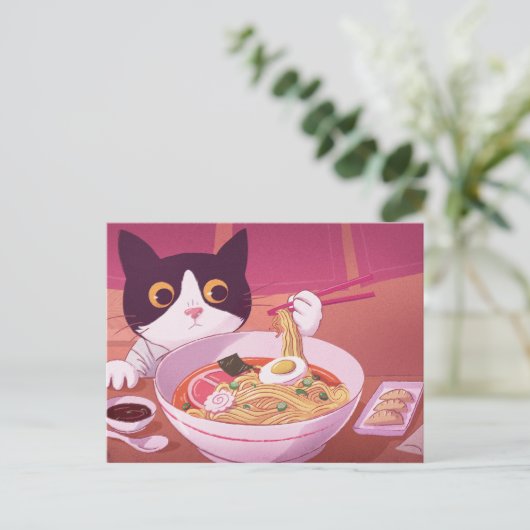 Ramen Cat Postcard Postkarte (Stehend Vorderseite)