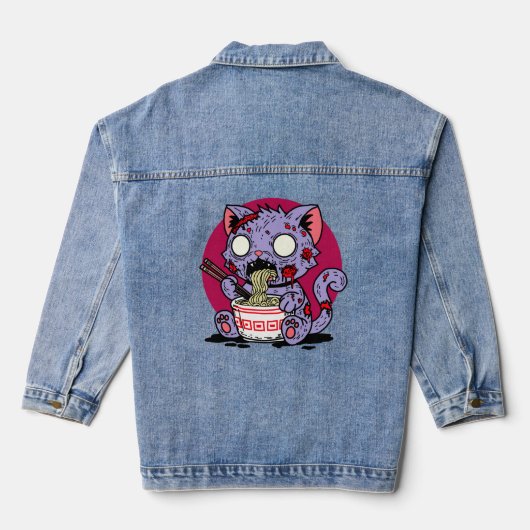 Ramen Cat Zombie Jeansjacke (Rückseite)