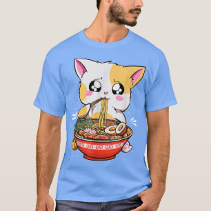 Ramen Eating Cat Kawaii Anime Baka Japanese 967 T-Shirt