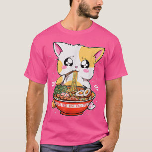Ramen Eating Cat Kawaii Anime Baka Japanisch T-Shirt