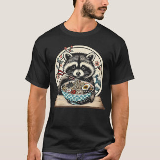 Ramen Eating Raccoon T - Shirt Niedlicher Feinschm